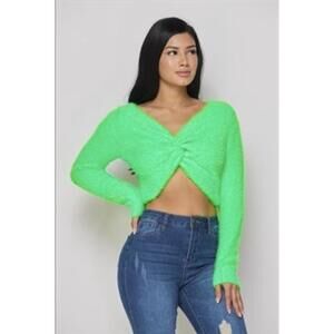 NEW PORSHIA BY PORSHIA BANKS wendy front tie sweater in neon green
